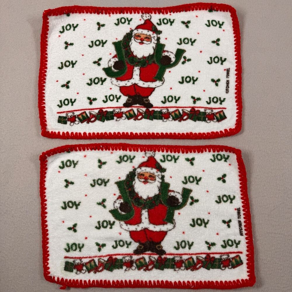 Vintage Santa Claus Kitchen Towel Joy Dishcloth Holiday Decor Kids Placemat